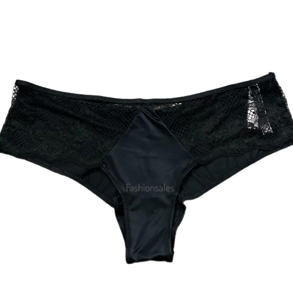Victorias Secret Very Sexy Satiny fishnet lace Cheeky panty Black Large new